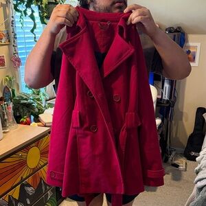 Jou Jou Women's Vibrant Red Trench Coat